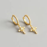 S925 Silver Cross Huggie Earrings 14K Filled Clip Earrings Zircon Ear Clips