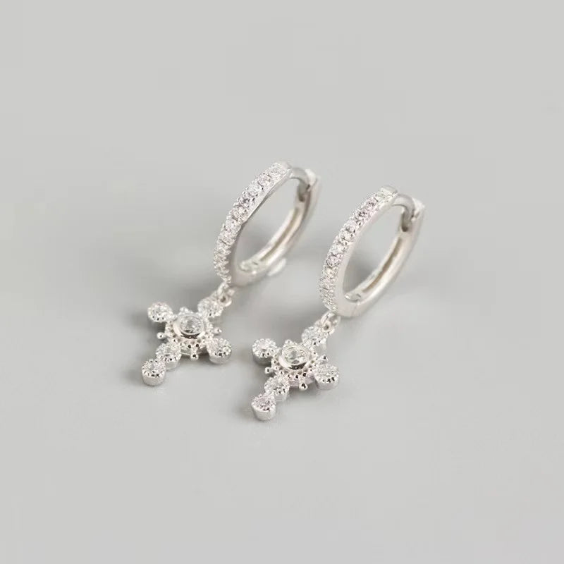 S925 Silver Cross Huggie Earrings 14K Filled Clip Earrings Zircon Ear Clips