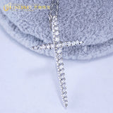 S925 Silver Cross Pendant Necklace with Zircons for Christmas Jewelry