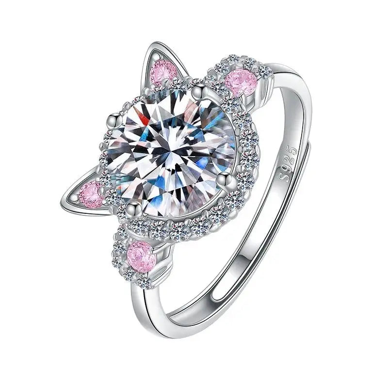 S925 Silver Cat Claw Zirconia Engagement Open Ring
