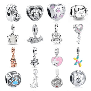 S925 Silver Dog Bone & Paw Charms for Bracelet Making Jewelry