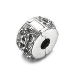 S925 Silver Flower Pattern Clips Stoppers Charm for Lady Bracelet