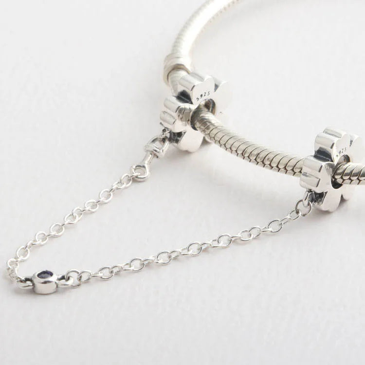 S925 Silver DIY Jewelry Flower Safety Chain Charm for Bracelets & Bangles