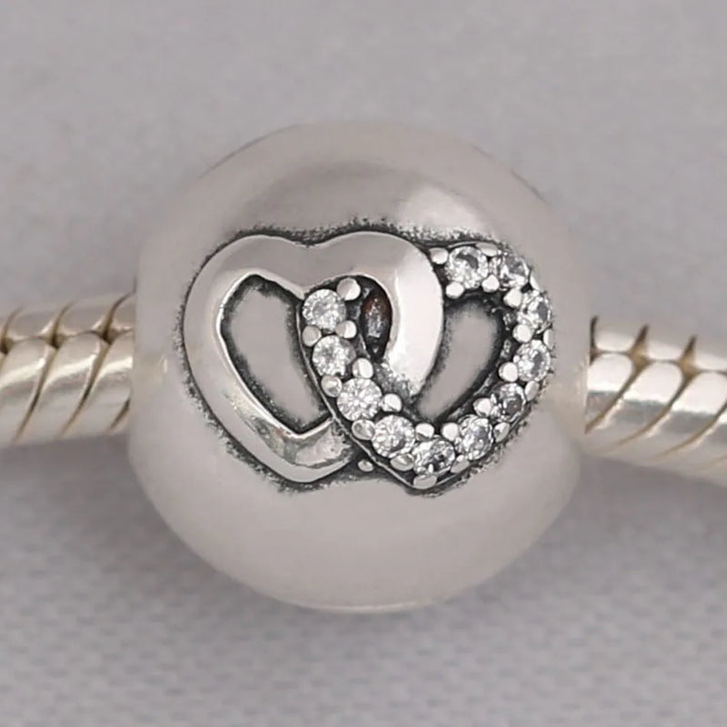 S925 Silver Heart Bond Clips Stoppers Charm for Lady Bracelets & Bangles