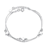 S925 Silver Double Chain Heart & Star Beads Bracelet Bangle