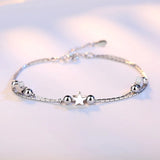 S925 Silver Double Chain Heart & Star Beads Bracelet Bangle