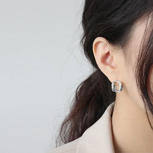 S925 Silver Geometric Square Hollow-out Woman's Earring