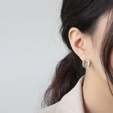 S925 Silver Geometric Square Hollow-out Woman's Earring