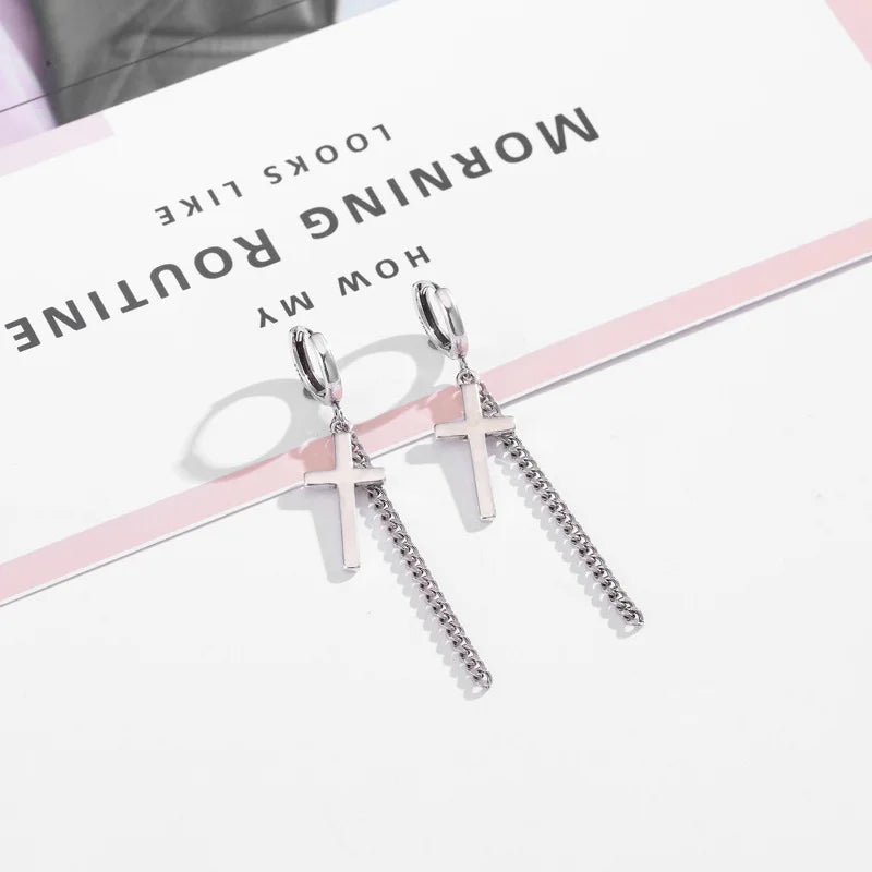 S925 Silver Retro Earrings with Cross Ear Clip