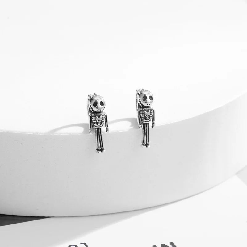 S925 Silver Skull Ear Clip Earrings Retro All-match Party Jewelry