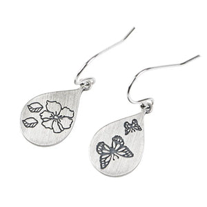 S925 Silver Drop Earrings Frosted Butterfly Print Women Girls Gift