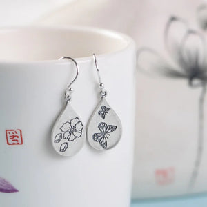 S925 Silver Drop Earrings Frosted Butterfly Print Women Girls Gift