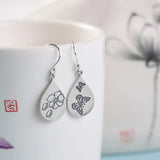 S925 Silver Drop Earrings Frosted Butterfly Print Women Girls Gift