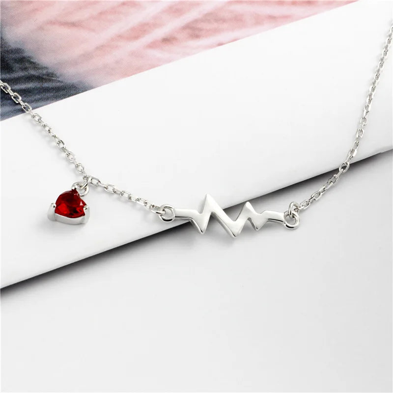 S925 ECG Heart Pendant Necklace Heart Attack Jewelry