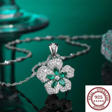S925 Silver Emerald Crystal Leaf Pendant Necklace Sweet Jewelry