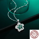 S925 Silver Emerald Crystal Leaf Pendant Necklace Sweet Jewelry