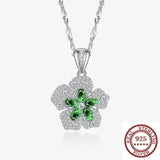 S925 Silver Emerald Crystal Leaf Pendant Necklace