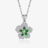 S925 Silver Emerald Crystal Petal Leaf Pendant Necklace