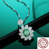 S925 Silver Emerald Necklace Stunning Diamond Pendant