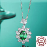 S925 Silver Emerald Necklace Stunning Diamond Pendant