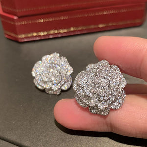 S925 Silver Camellia Flower Stud Earrings with AAAAA Cubic Zirconia