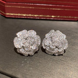 S925 Silver Camellia Flower Stud Earrings with AAAAA Cubic Zirconia