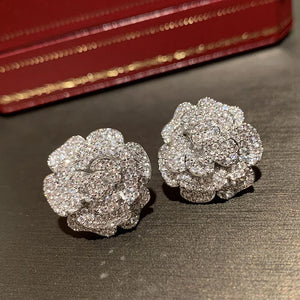 S925 Silver Camellia Flower Stud Earrings with AAAAA Cubic Zirconia
