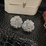 S925 Silver Camellia Flower Stud Earrings with AAAAA Cubic Zirconia