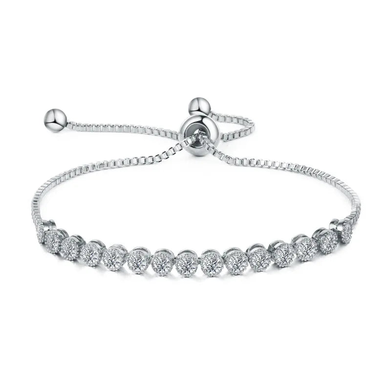 S925 Silver Box Chain Zircon Bracelet Adjustable Girl's Hand Jewelry