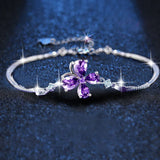 S925 Silver Amethyst Four-leaf Clover Bracelet For Women