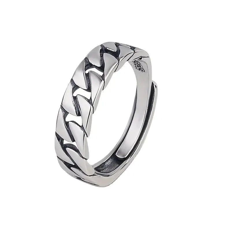 S925 Silver Irregular Retro Open Ring for Travel and Casual Gatherings