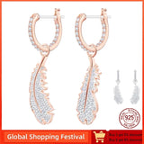 S925 Silver Feathers Earrings CZ Female Ear Studs Jewelry Romantic Gift