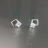 S925 Silver Diamond Square Earrings Geometric French Style