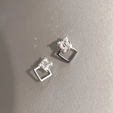 S925 Silver Diamond Square Earrings Geometric French Style