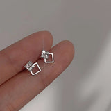S925 Silver Diamond Square Earrings Geometric French Style