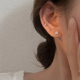 S925 Silver Diamond Square Earrings Geometric French Style