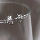 S925 Silver Diamond Square Earrings Geometric French Style