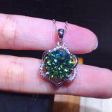 S925 Silver Flower Necklace Green Gemstone Pendant Silver 925 Jewelry