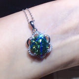 S925 Silver Flower Necklace Green Gemstone Pendant Silver 925 Jewelry