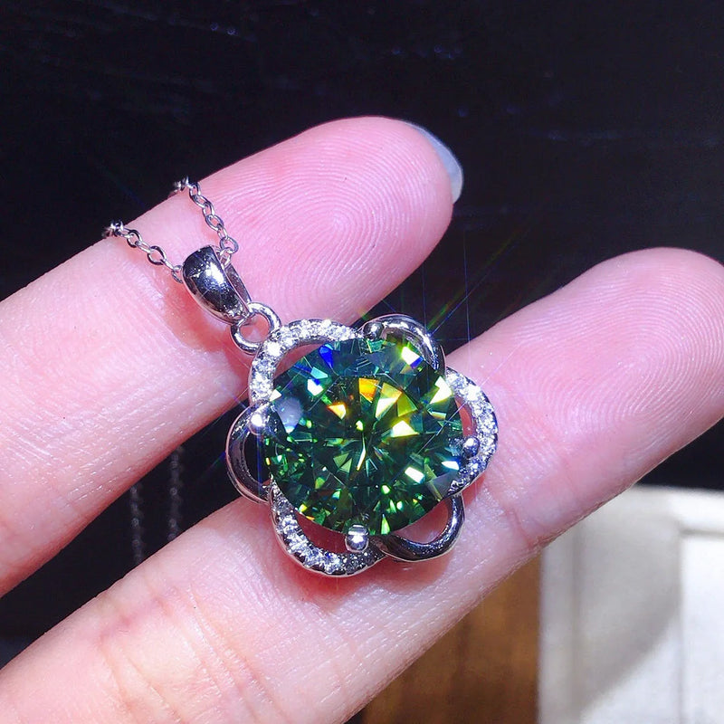 S925 Silver Flower Necklace Green Gemstone Pendant Silver 925 Jewelry