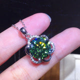 S925 Silver Flower Necklace Green Gemstone Pendant Silver 925 Jewelry