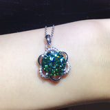 S925 Silver Flower Necklace Green Gemstone Pendant Silver 925 Jewelry