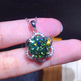S925 Silver Flower Necklace Green Gemstone Pendant Silver 925 Jewelry
