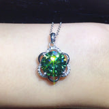 S925 Silver Flower Necklace Green Gemstone Pendant Silver 925 Jewelry