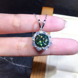 S925 Silver Flower Necklace 2ct Round Natural Green Gemstone Pendant