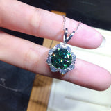 S925 Silver Flower Necklace 2ct Round Natural Green Gemstone Pendant