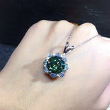 S925 Silver Flower Necklace 2ct Round Natural Green Gemstone Pendant