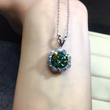 S925 Silver Flower Necklace 2ct Round Natural Green Gemstone Pendant