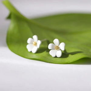 S925 Silver Gardenia Flower Earrings Retro Fairy Air Earrings