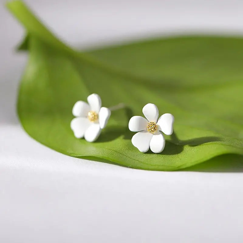 S925 Silver Gardenia Flower Earrings Retro Fairy Air Earrings